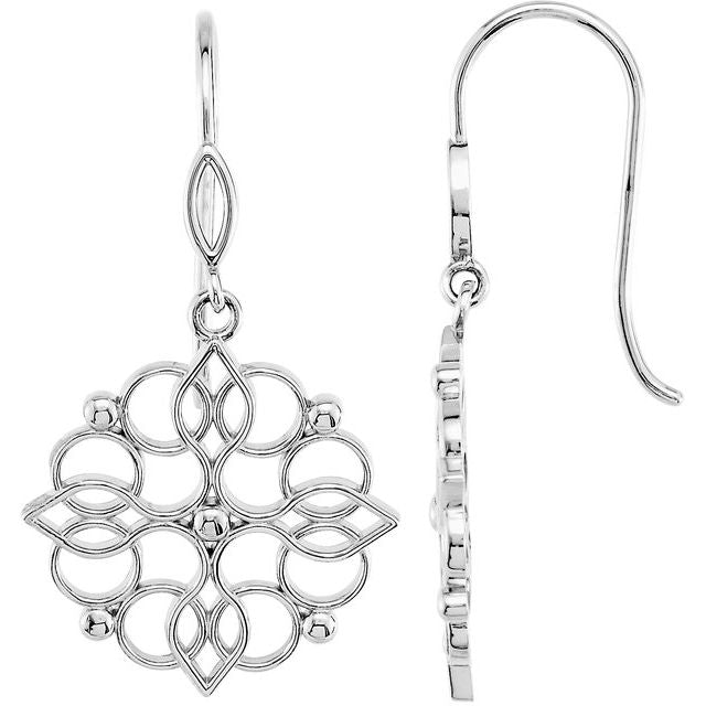 Sterling Silver 35.3x18.8 mm Floral Earrings