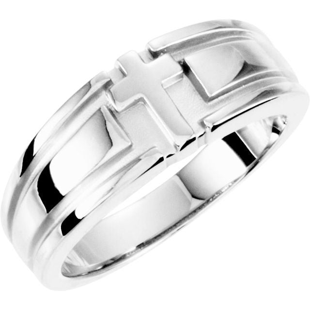 Sterling Silver 8 mm Grooved Cross Band Size 10