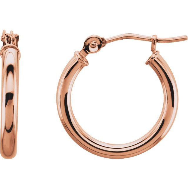 14K Rose Tube 15 mm Hoop Earrings