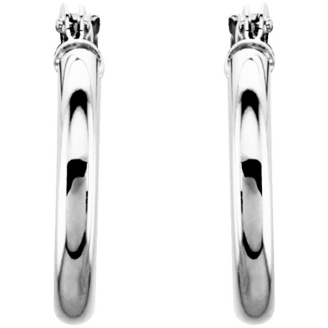 14K White Tube 15 mm Hoop Earrings