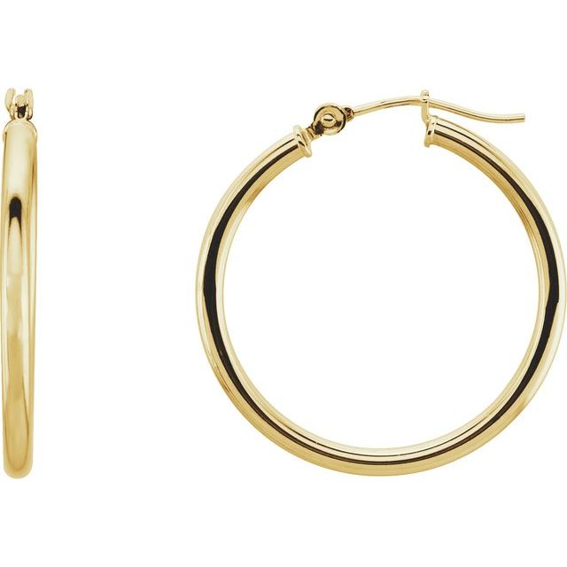 14k Yellow Tube 25 Mm Hoop Earrings