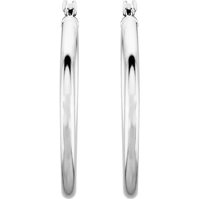 14K White Tube 25 mm Hoop Earrings