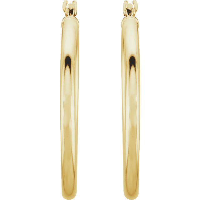 14k Yellow Tube 25 Mm Hoop Earrings
