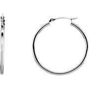 14K White Tube 30 mm Hoop Earrings