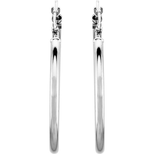 14K White Tube 30 mm Hoop Earrings