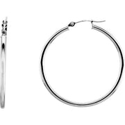 14K White Tube 34 mm Hoop Earrings
