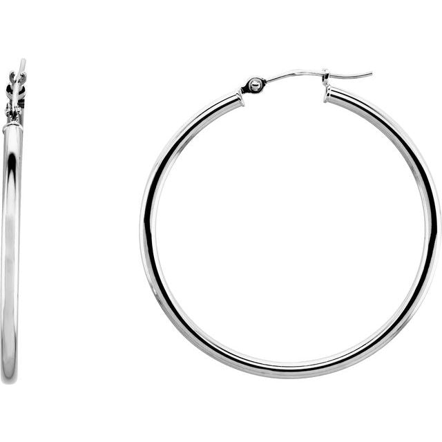 14K White Tube 34 mm Hoop Earrings