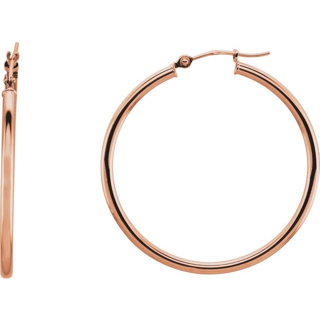 14K Rose Tube 34 mm Hoop Earrings