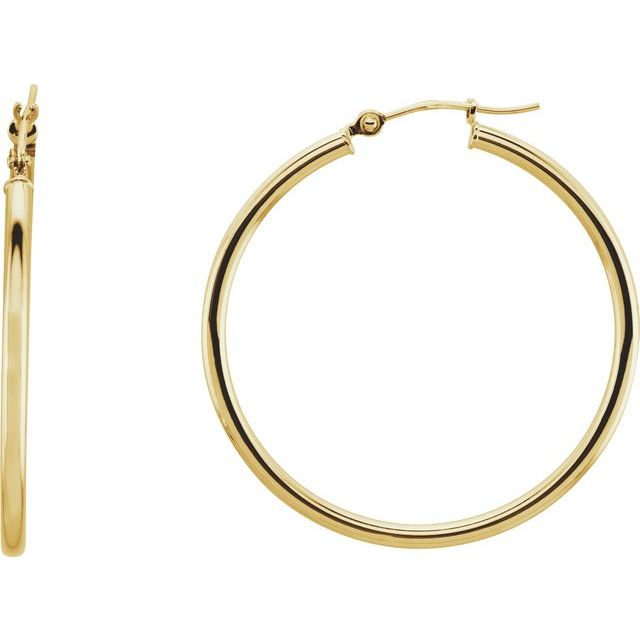 14k Yellow Tube 34 Mm Hoop Earrings