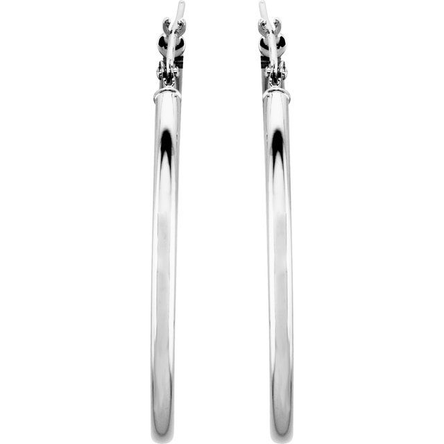 14K White Tube 34 mm Hoop Earrings
