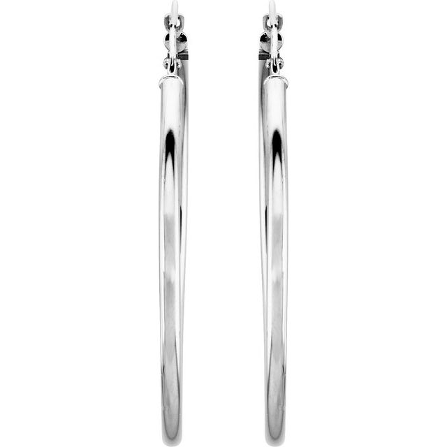 14K White Tube 40 mm Hoop Earrings