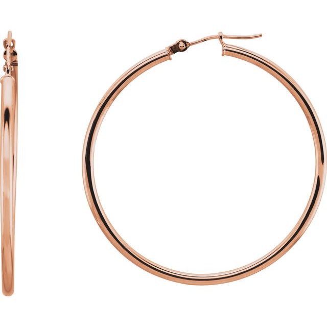 14K Rose Tube 40 mm Hoop Earrings