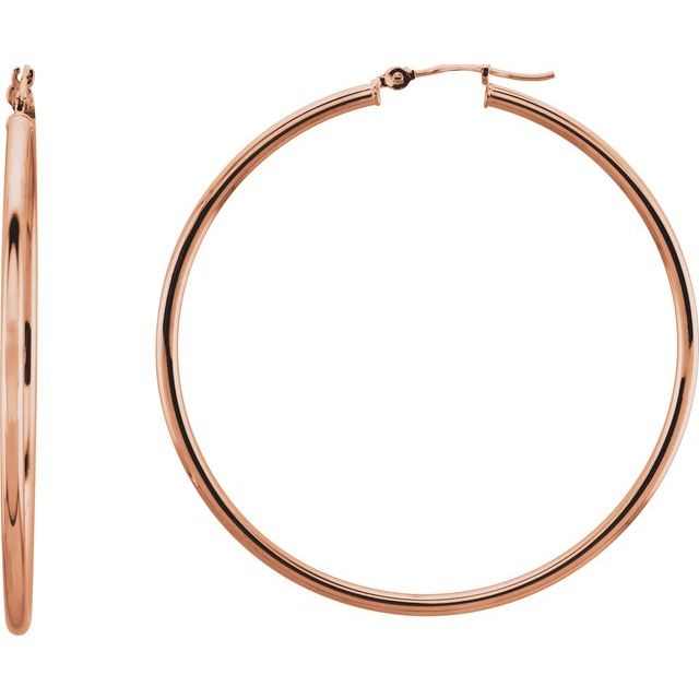 14K Rose Tube 47 mm Hoop Earrings