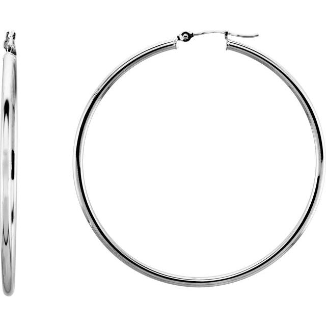 14K White Tube 47 mm Hoop Earrings