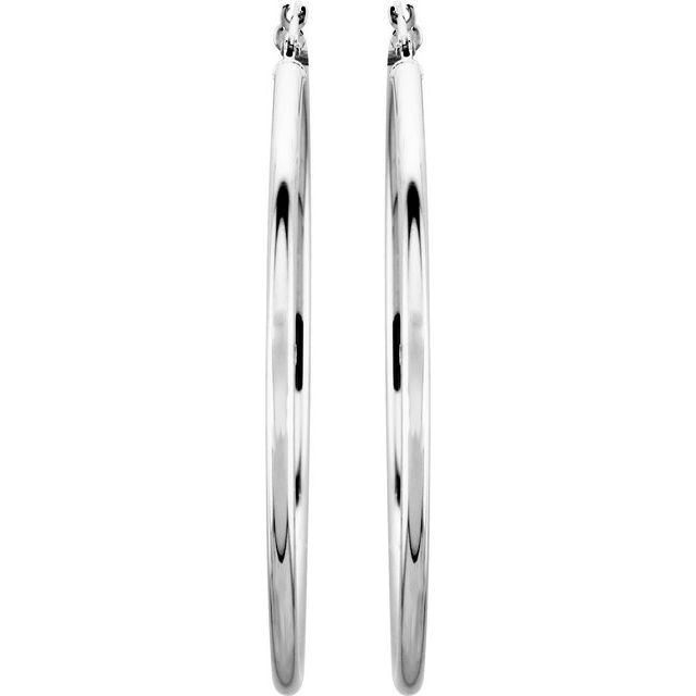 14K White Tube 47 mm Hoop Earrings