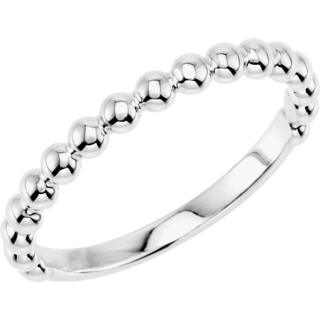 14K White Stackable Beaded Ring