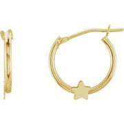 14K Yellow Star Hinged 12.5 mm Hoop Earrings