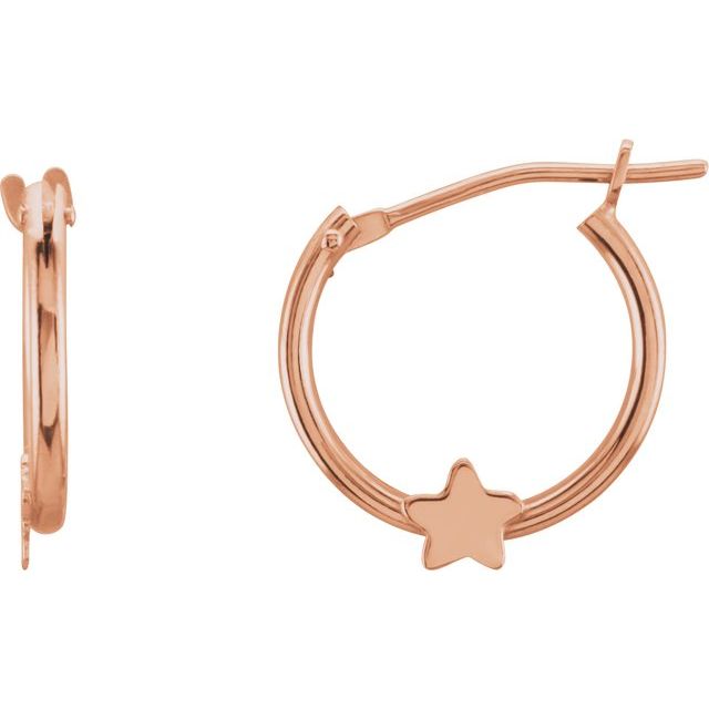 14K Rose Star Hinged 12.5 mm Hoop Earrings