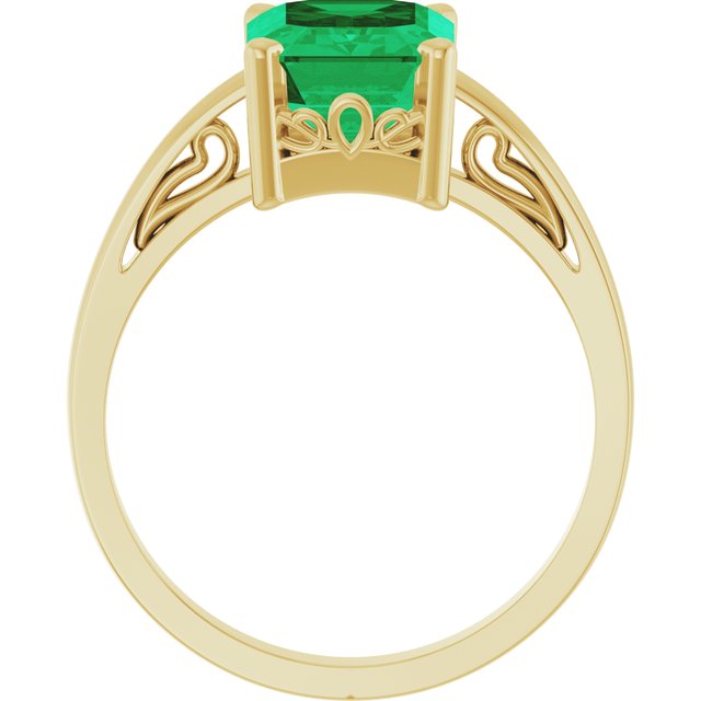 14K Yellow Lab-Grown Emerald Scroll Setting® Ring