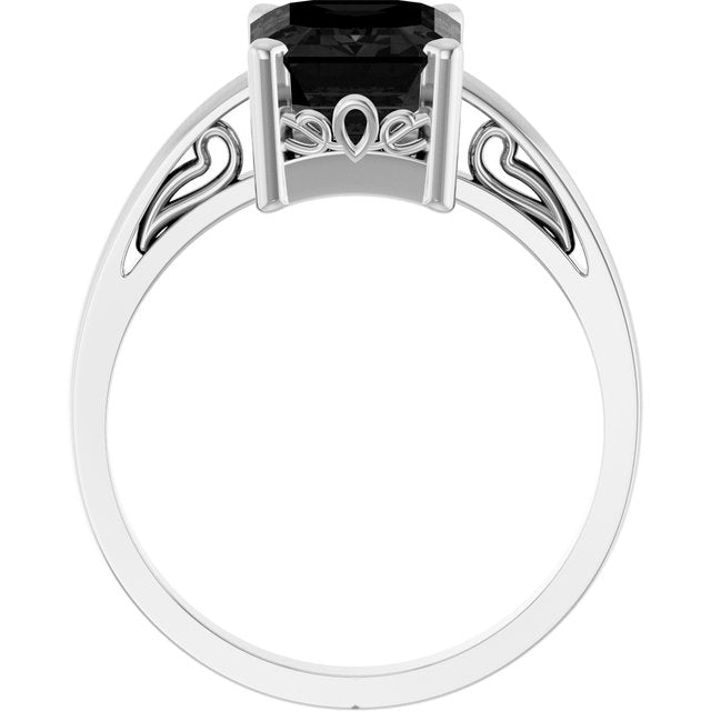 14K White Natural Black Onyx Scroll Setting® Ring
