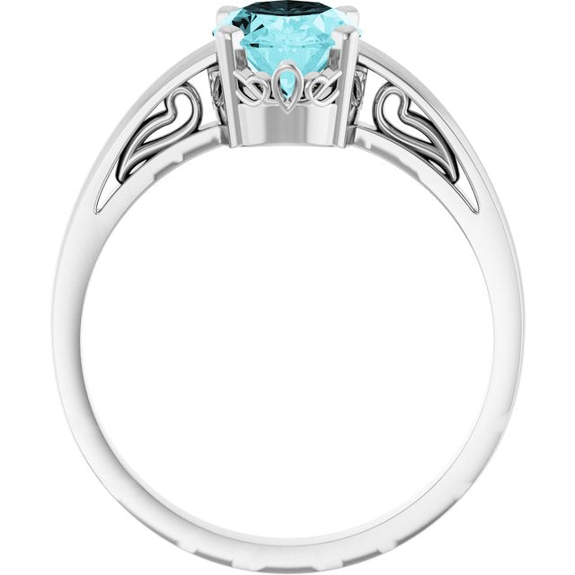 14K White Natural Blue Zircon Ring