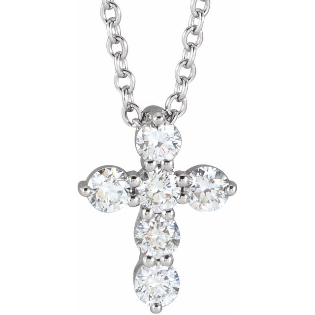 14K White 1/4 CTW Natural Diamond Cross 16-18' Necklace