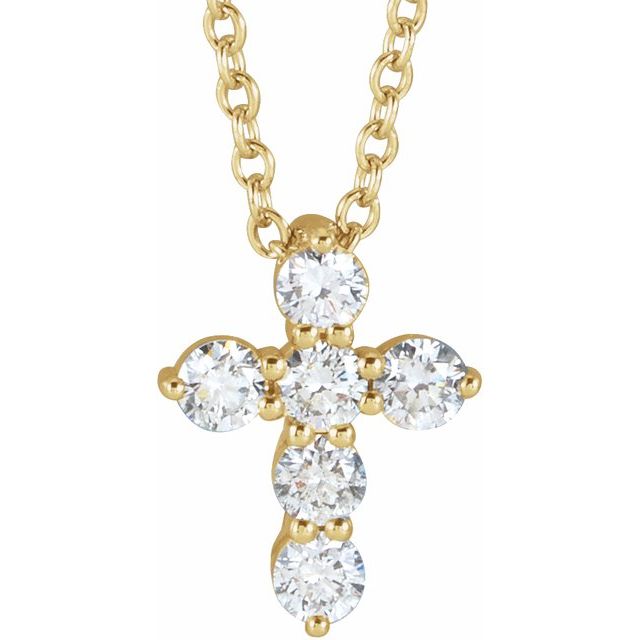 14K Yellow 1/4 CTW Natural Diamond Cross 16-18' Necklace