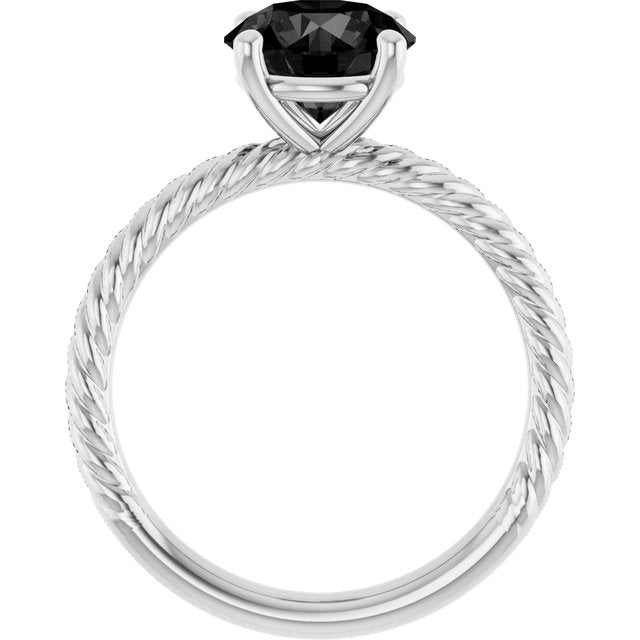 14k White Natural Black Onyx Ring