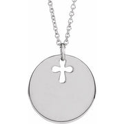 14K White Engravable Pierced Cross Disc 16-18' Necklace