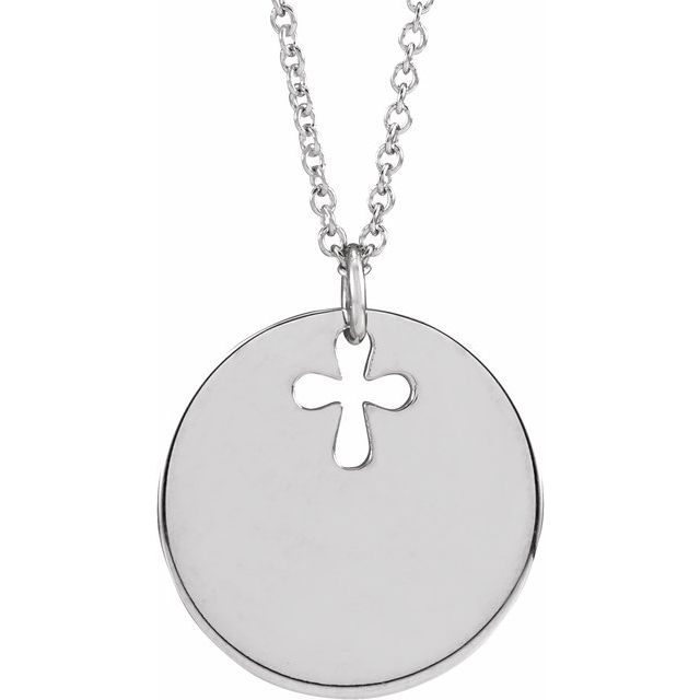 Sterling Silver Engravable Pierced Cross Disc 16-18' Necklace
