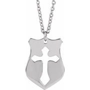 14K White 20.7x15.4 mm  Pierced Cross Shield 20' Necklace