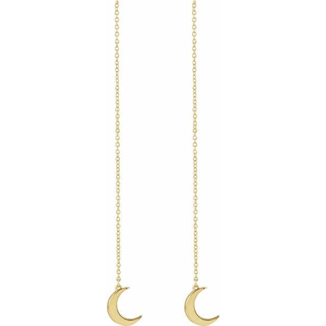 14K Yellow Crescent Moon Chain Earrings