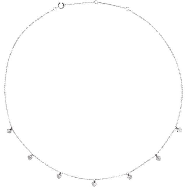 14K White Heart 7-Station 16-18' Necklace
