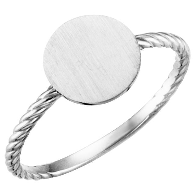 14k White Be Posh® Engravable Rope Signet Ring