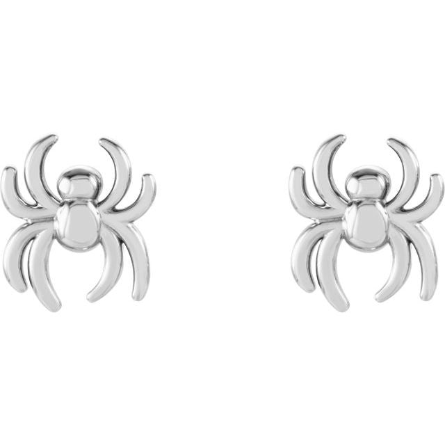 14K White Spider Earrings