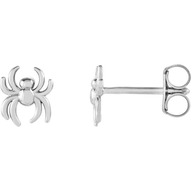 14K White Spider Earrings