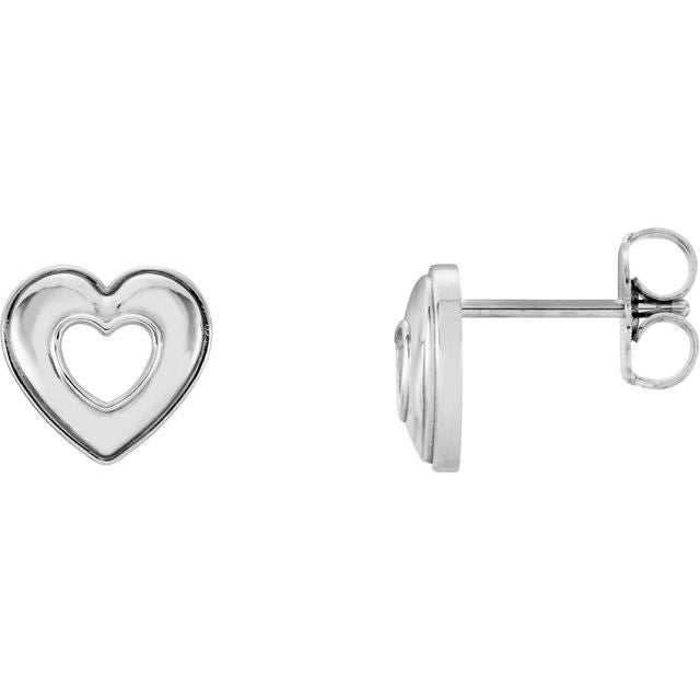 14k White 8.5x8 Mm Heart Earrings