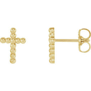 14k Yellow Beaded Cross Earrings