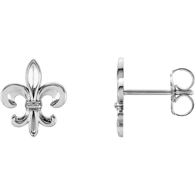 14k White 10.7x9 Mm Fleur-de-lis Earrings