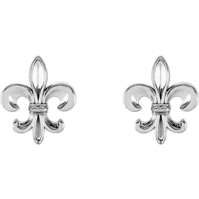 14k White 10.7x9 Mm Fleur-de-lis Earrings