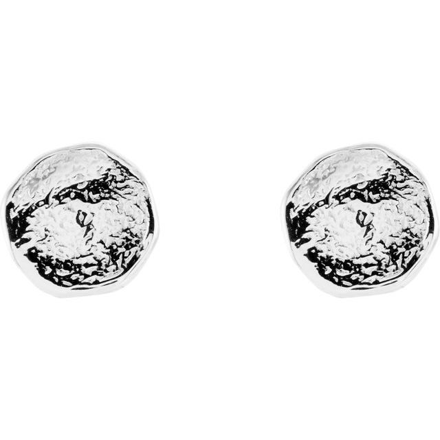 14K White Textured Stud Earrings