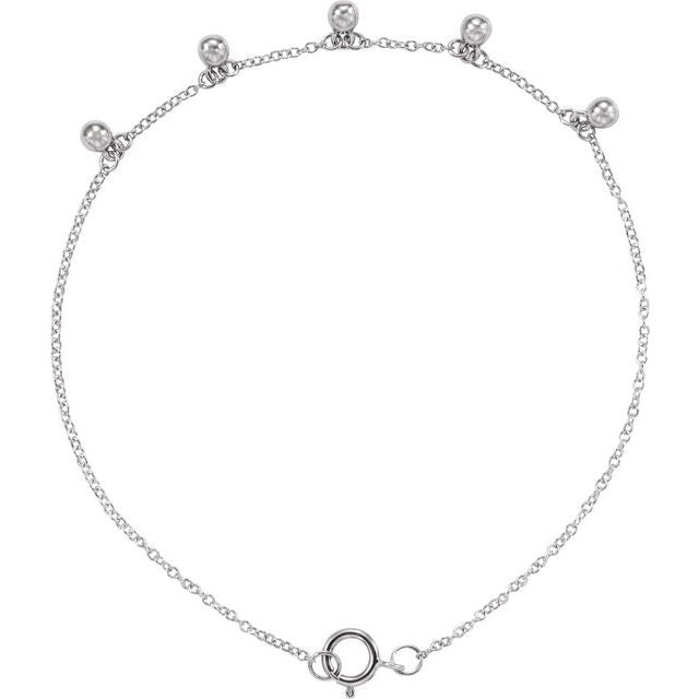 Sterling Silver Beaded 5-Station 7' Bracelet