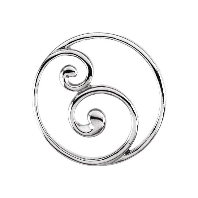 14K White 20 mm Scroll Circle Pendant