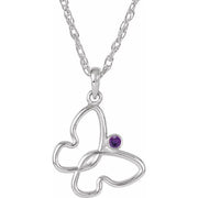Sterling Silver 2 mm Natural Amethyst Butterfly 18' Necklace