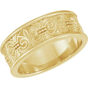 14K Yellow 7.5 mm Fleur-de-lis Band Size 8