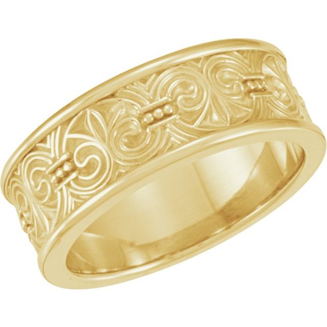 14K Yellow 7.5 mm Fleur-de-lis Band Size 8
