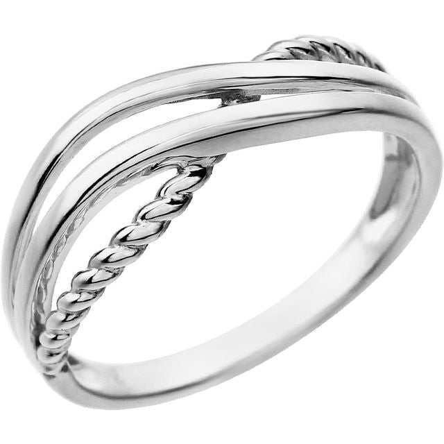 14k White Rope Criss-cross Ring