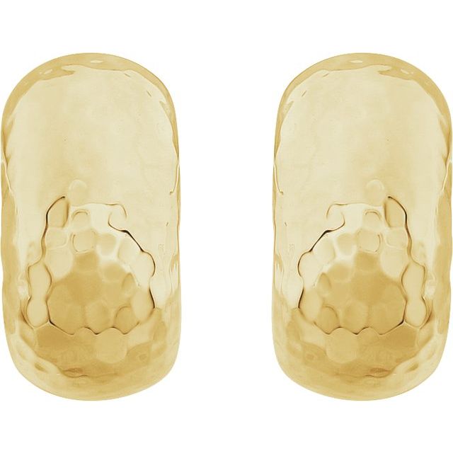 14k Yellow Hammered Hollow J-hoop Earrings