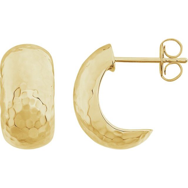 14k Yellow Hammered Hollow J-hoop Earrings