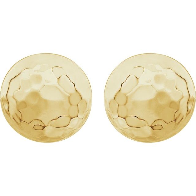 14k Yellow Hammered Disk Earrings